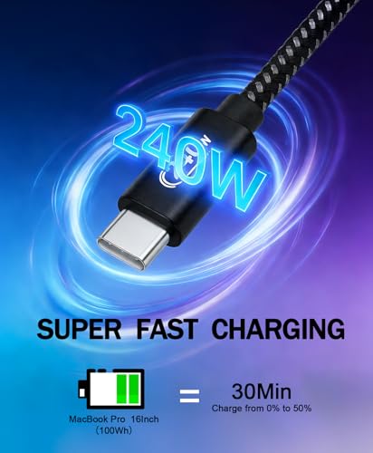 EP 240W USB C to USB C Cable (2-Pack, 6.6FT), USB-C Charge Cable, Braided Nylon + Silicone Jacket, Fast Charging Cord for Mobile Phone, Tablet and Other Electronic Devices Ultra