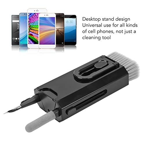 8 in 1 Phone Cleaning Brush, Detachable Hook and Hoop, Deep Crevice Cleaning, Built in Key Puller, for Headset, Earbuds, Tablet, Keyboard, Laptop, with Push Pull Tool (Black) - color: Black