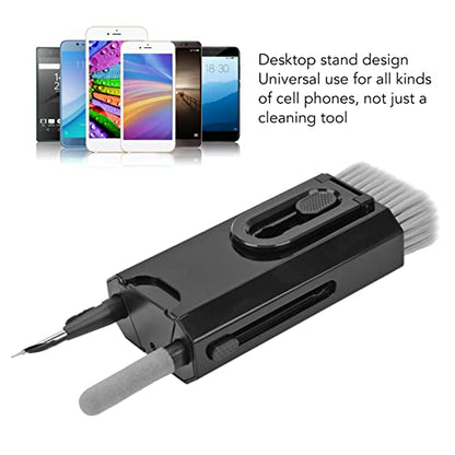 8 in 1 Phone Cleaning Brush, Detachable Hook and Hoop, Deep Crevice Cleaning, Built in Key Puller, for Headset, Earbuds, Tablet, Keyboard, Laptop, with Push Pull Tool (Black) - color: Black