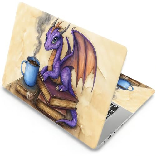 Universal Laptop Skin, DIY Cut-to-Fit Vinyl Cover Compatible with HP, Dell, Lenovo, Mac (13.3" to 15.6"), Anti-Scratch, No Residue & Bubble-Free Protective Decal Sticker, Bookworm Dragon Coffee - color: Bookworm Dragon Coffee
