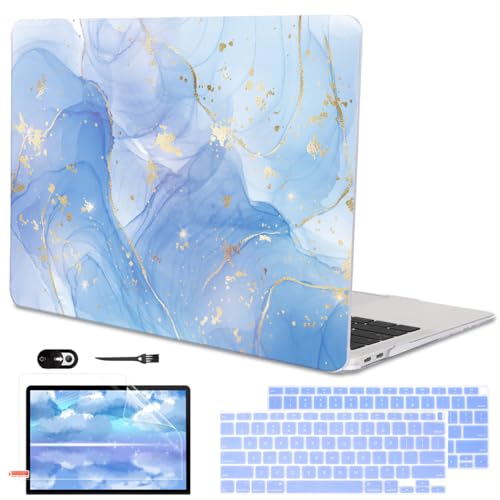 Compatible with MacBook Air 13 inch Case 2021 2020 2019 2018 M1 A2337 A2179 A1932 with Retina Display & Touch ID, Pattern Plastic Hard Shell Case Keyboard Cover Screen Flim, Blue Marble - color: Blue Marble