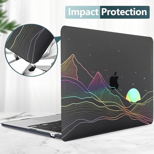 Clear Black Case for MacBook Pro 13 inch 2022-2016 M2 M1 A2338 A2289 A2251 A2159 A1989 A1706, Plastic Hard Shell Case & Keyboard Cover, Sunrise - color: Clear Black Sunrise