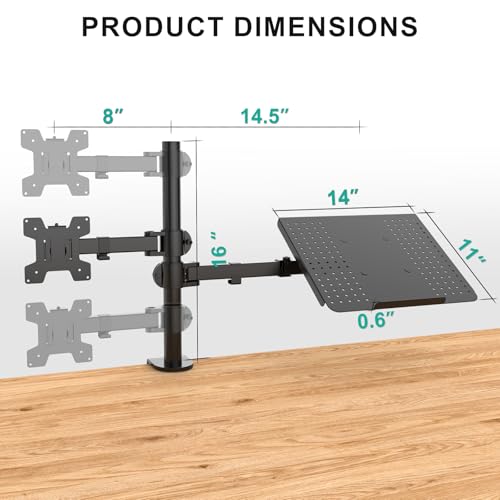 WALI Dual Arm Laptop and Monitor Desk Mount for 17" Notebook and Up to 27" Screen, Fully Adjustable Monitor Arm with Laptop Tray, VESA 75x75 100x100, Holds up to 22 lbs, Black (M001LP) - size: Dual, style: Fully Adjustable Desk Mount