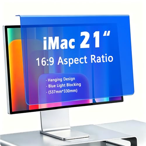 for iMac 21 Inch Hanging Blue Light Blocking Screen Filter for Monitor, Anti Glare Eye Protection Display Filter, UV Protection, Removable No Adhesive Design, Fits 16:9 Widescreen PC & Computer Screens(1, iMac 21"16:09 (537×330mm)) - size: iMac 21"16:09 (