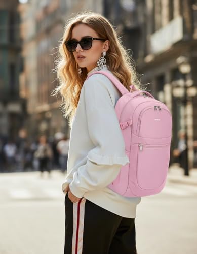 ECOHUB Travel Backpack for Women, 17.3 inch Suspended Laptop Backpack, Fashion Water-Resistant 28L Personal Item Bag with 12 Pockets for Causal, Work, Pink - color: Pink