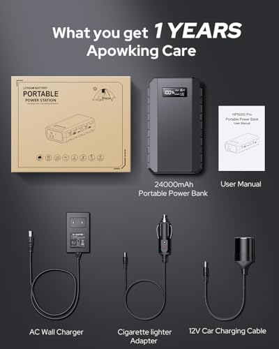 Apowking Power Bank with AC Outlet, 65W Portable Laptop Battery Bank Fast Charging, 88.8Wh 24000mah Power Station for Outdoor Camping PowerBank Travel Home Power Backup - color: Black
