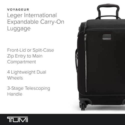 TUMI - Voyageur Leger 4 Wheeled Luggage - Women's Lightweight and Spacious, Sleek Silhouette, Durable Premium Suitcase - 21.8" Dual Access Expandable Carry-On, Black with Gunmetal Hardware - color: BLACK/GUNMETAL, style: 21.8" International Expandable Car
