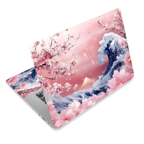 Laptop Skin Sticker Decal for 12 13 13.3 14 15 15.6 in, Universal Vinyl Waterresistant Protector Cover for Notebook PC Netbook, Computer Decor for Women Girls Cherry Blossom Fuji - color: Cherry Blossom Fuji