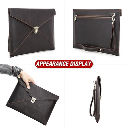 Top Grain Leather 14.2" Slim Laptop Bag Case, Envelope Style, Removable Wristlet & 3 Pockets, Fits MacBook Pro 14 Inch 2021 2022 M1 Pro/M1 Max A2442 & Other Laptop, Black Coffee 14.2 Inch - color: #7【Envelope Style】-Black Coffee-3 Pockets, size: 14.2" - F