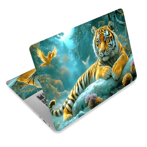 Laptop Skin Sticker Decal for 12 13 13.3 14 15 15.6 in, Universal Vinyl Waterresistant Protector Cover for Notebook PC Netbook, Computer Decor for Women Girls Majestic Forest Tiger - color: Majestic Forest Tiger