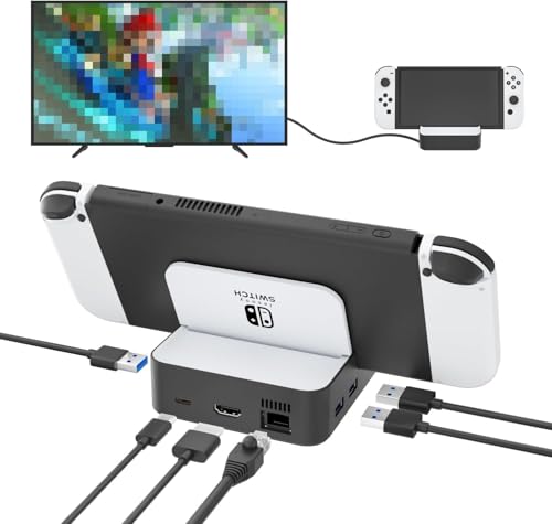 MVIIOE Upgraded Switch TV Dock for Nintendo Switch 1/Switch OLED | Switch Docking Station with LAN Ethernet, Support YouTube, 4K@60HZ 1080P HDMI 2.0 Port, 3 USB Ports & PD Fast Charging White - size: SWITCH 1