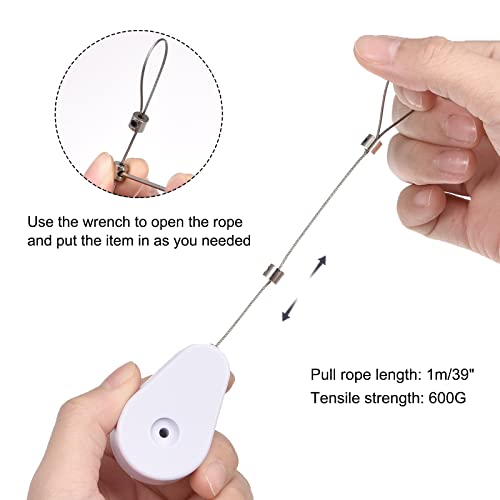 MECCANIXITY Retractable Cable Lock with Self-Adhesive, Remote Control Security Lock Anti-Lost Rope Hardware Cable Lock 600g Tensile Force White Pack of 2 - color: White
