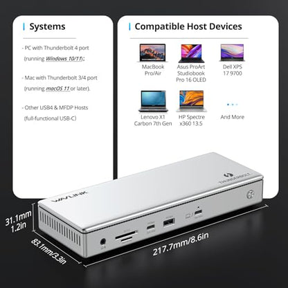WAVLINK Thunderbolt 4 Dock with 100W Charging, Thunderbolt Certified, Driverless Laptop Docking Station with 4K HDMI Dual Monitor or Single 8K for Windows or Mac, 4X USB, 2.5G Ethernet,SD/MicroSD