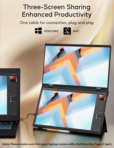 ZSCMALLS Laptop Screen Extender-15.6" Dual Portable Monitor for Laptop USB-C HDMI Stacked Folding Triple Monitor Travel Display with Kickstand VESA for Windows Mac