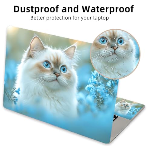 Aesthetic Laptop Skin Cover,12-15.6 Inch Universal Vinyl Sticker Decal,Blue Eyes Cat Waterproof Scratch-Resistant Notebook Wrap,Removable Residue-Free Protector - color: Blue Eyes Cat