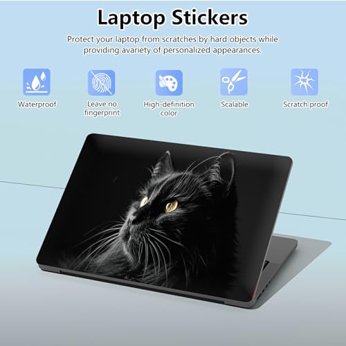 Universal Laptop Skin Sticker with 2 Wrist Pad Skins, Waterproof Scratch Resistant Vinyl Laptop Cover Decal, Cut to Fit for 11–15.6 Inch MacBook HP Dell Lenovo, Black Cat - color: Black Cat