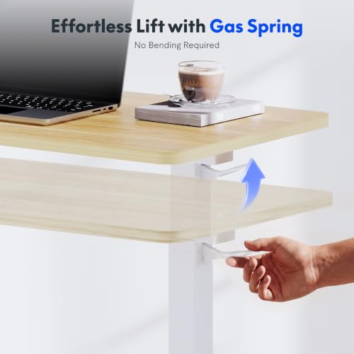 FLEXISPOT H7 Adjustable Overbed Bedside Table with Wheels Pneumatic Mobile Standing Desk Laptop Desk Rolling Computer Cart Movable Overbed Table Hospital Home Use(27.6" W x 15.7" D, Maple Table) - color: Maple, size: Small