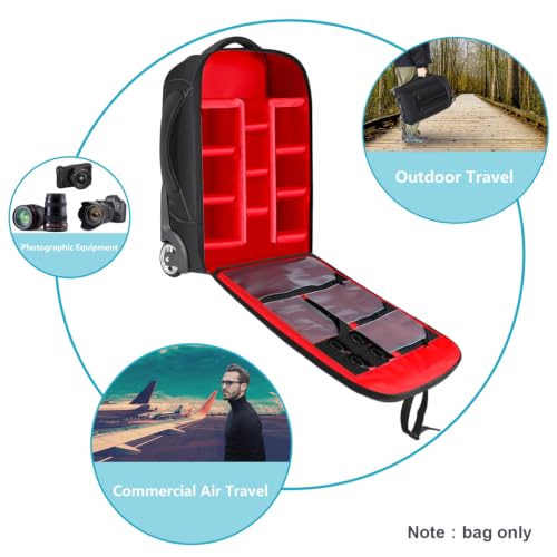 Neewer 2-in-1 Rolling Camera Bag Backpack Suitcase Style Convertible with Double Handle, Shockproof Trolley Case with Removable Padded for SLR/DSLR Cameras Tripod Lenses (Black/Red) | Convertible with Double Handle, Shockproof Trolley Case with Removable