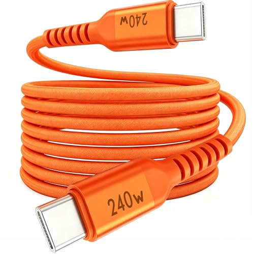 240W USB-C to USB-C Cable 10FT Orange, Super Fast Charging Type-C to Type-C Charger Cable Braided Compatible with MacBook, iPhone 17/16/15, iPad, Samsung Galaxy, Carplay/Auto, PS5, Switch, Laptop - color: Orange, size: 10FT, style: Dual Straight