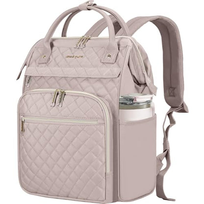 EMPSIGN 17 Inch Laptop Backpack for Women, Work Business Travel Computer College Bags, Large Capacity Water-repellent Quilted Casual Daypack, Dusty Pink | Computer Bag, Work Business Travel College, Large Capacity, Water-repellent, Quilted Casual Daypack