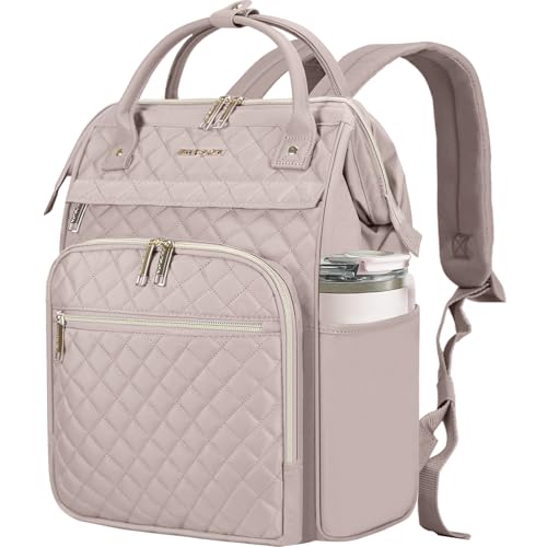 EMPSIGN 17 Inch Laptop Backpack for Women, Work Business Travel Computer College Bags, Large Capacity Water-repellent Quilted Casual Daypack, Dusty Pink | Computer Bag, Work Business Travel College, Large Capacity, Water-repellent, Quilted Casual Daypack