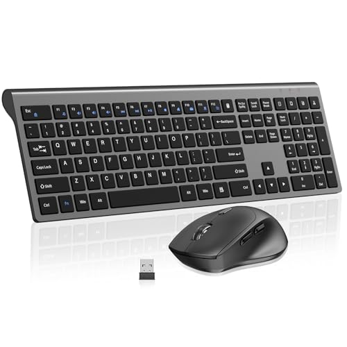 Wireless Keyboard and Mouse Combo, Full-Size Slim Keyboard with Numeric Keypad, Calculator Button, 2400 DPI Ergonomic Mouse for Right Hand, USB Cordless Set for Laptop PC Windows - color: KM472-Grey
