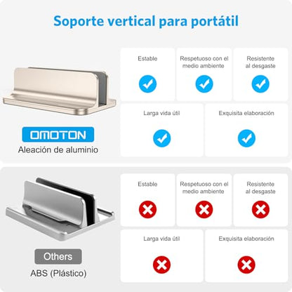 OMOTON Vertical Laptop Stand Holder, Desktop Aluminum Stand for MacBook with Adjustable Dock Size, Fits All MacBook, Surface, Chromebook and Gaming Laptops (Up to 17.3 inches), Starlight - color: Starlight