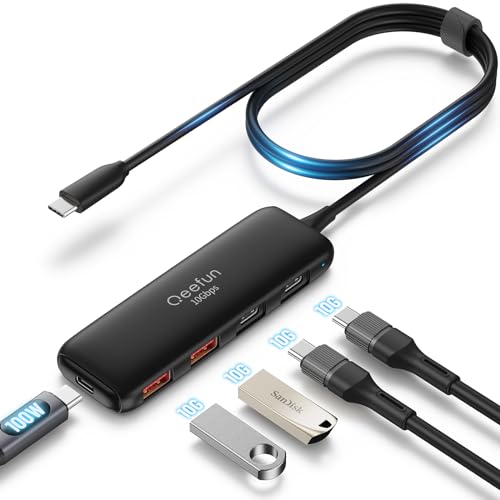 Qeefun USB C Hub 10Gbps, USB 3.2 Hub with 2 USB-C and 2 USB-A Ports, USB 3.2 Gen 2 Splitter with 100W Power Charging Port, USB Port Extender for iPhone, MacBook Air/Pro, Laptops, iPad Pro and More - style: C to 2A2C+PD