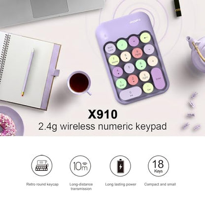 Lomiluskr Cute Wireless Number Keypad with 2.4G USB Receiver, 18 Colorful Round Keys Numpad, Portable Financial Accounting Numeric Keyboard, Suitable for PC, Laptop (Purple) - color: Purple