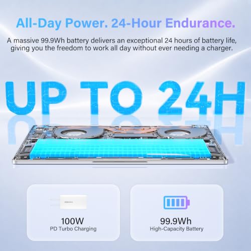 GEEKOM GeekBook M16 Laptop, 16" IPS Laptop Computer for Business & Office, 55W TDP Intel Core Ultra 9, 99.9Wh Battery, Quiet Dual-Fan Cooling, 16GB LPDDR5 RAM, 512GB SSD, 100W PD, USB4, Windows 11 Pro
