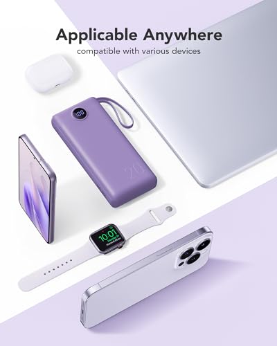 VRURC Portable Charger Power Bank - 20000mah Fast Charging PD 22.5W Power Battery 5 Output 3 Input Design 4 Cable USB Charging Compatible for iPhone Samsung Android Google LED Display - color: Purple