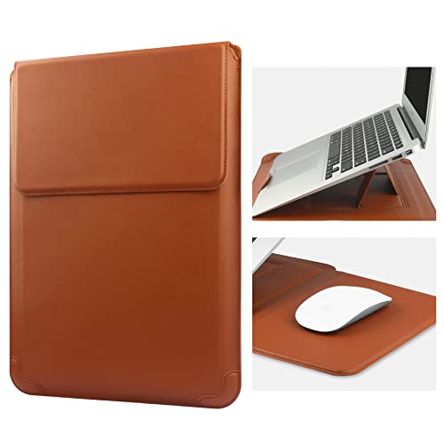HoYiXi 14 Inch Laptop Sleeve Case Leather Bag with Stand Compatible with Mac Book Pro 14 2021/ASUS Vivobook 14/HP Pavilion X360/IdeaPad 14/Dell HP ASUS Acer Huawei Matebook 14'' PC, Brown - color: Brown, size: 13.5-14 in