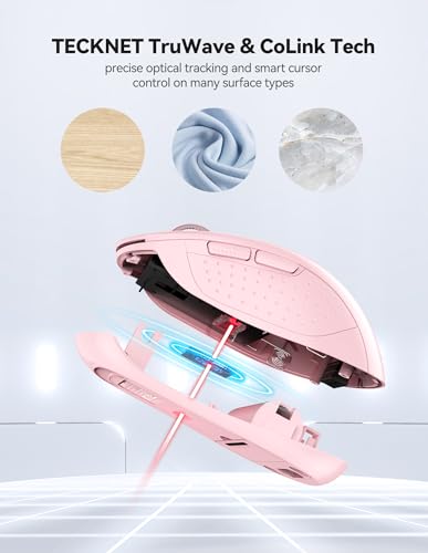 TECKNET Wireless Mouse for Laptop,4800 DPI,Silent Mouse with 6 Buttons Pink | 4800 DPI wireless mouse with silent clicks, 6 buttons, long battery life and USB receiver for laptop, Mac, Chromebook and PC - color: Bright Pink