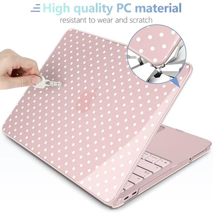 MEEgoodo Printed Case for New MacBook Neo 13 Case inch 2026 Release Model A3404, Laptop Hard Shell with Keyboard Cover & Screen Protector & USB-C Adapter, Blush & White Polka Dots - color: Blush & White Polka Dots