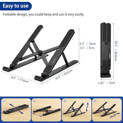 BESIGN LS01 Pro Ergonomic Laptop Stand, Plastic Laptop Riser, Portable and Adjustable Notebook Computer Holder Compatible with 10-14" Laptops (Black) - color: Black