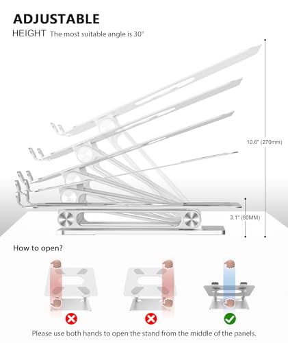 BoYata Laptop Stand, Adjustable Multi-Angle Riser, Up to 17 Inches, Silver | Sturdy Alloy Steel, Heat-Vent Design and Silicone Pads Support Laptops up to 17 Inches, Including MacBook and Surface - color: Silver
