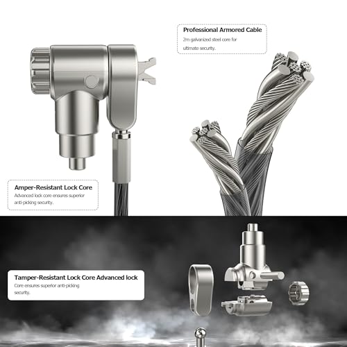 AboveTEK Laptop Lock, Tablet Lock Security Cable with Adhesive Anchors, 3-in-1 Universal Laptop Cable Lock, Professional Laptop Security Lock with 2 Keys