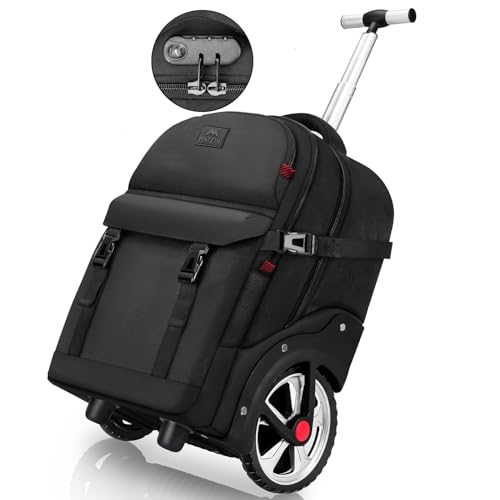 MATEIN Rolling Backpack for Men, Large Travel Backpack with Wheels, Black | 7.1 inch Big Wheels, Water Resistant, Anti Theft, Combination Lock, for 17" Laptops, Gift for Adult Commute Business College - color: Black