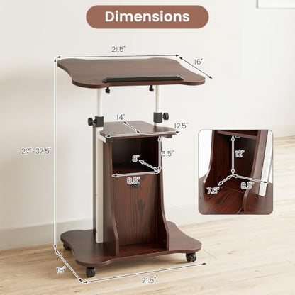 Giantex Mobile Podium Stand, Height Adjustable Laptop Computer Cart w/Tilting Top, Storage Cabinet & Lockable Wheels, Church Classroom Lecture, Sit-to-Stand Desk for Home Office (Brown,1) - color: Brown