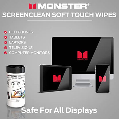 Monster ScreenClean Soft Touch Screen Cleaning Wipes, Electronics Cleaner for Phones, Tablets, Laptops, Monitors & TVs, Pre-Moistened Screen Wipes, 70 Count