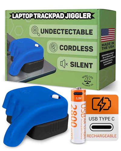 Trackpad Mouse Jiggler USB-C Rechargeable, Silent Undetectable Mouse Mover | Doesn't Work on Dell, No Software, Automatic, Mechanical Touchpad Shaker, Long Battery Life, Made in USA, PC Laptop Wiggler - color: Blue
