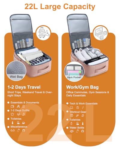 Capolo Travel Laptop Backpack Women Men Personal Item Weekender Travel Bag | 22L Flight Approved,Waterproof Overnight Bag,College Bookbag,Work,1-2 Day Travel,Fits 15.6" Laptop (Small,Pink) - color: Pink, size: Small