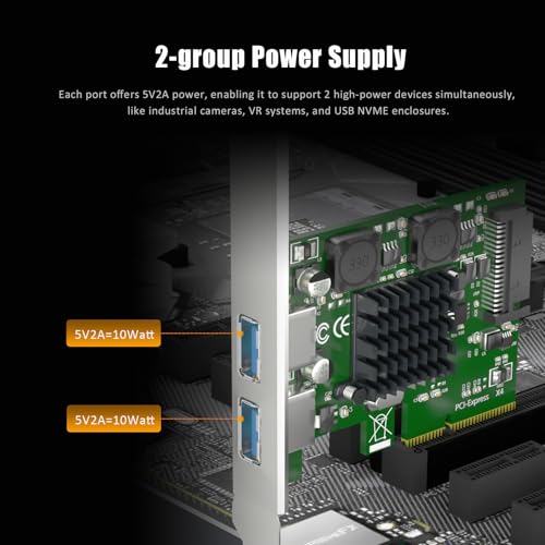 U3142A 2-Port 10Gb PCIe USB Expansion Card, 2 USB-A Ports (USB 3.2 Gen 2), PCIE X4 Interface, Compatible with Windows/Linux/macOS