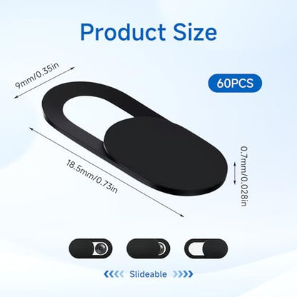 60Pcs Webcam Cover Slide, Camera Privacy Cover for Phone Laptop Computer, Universal Camera Covers Slide for Smartphones, Desktops, Laptops, Protect Your Privacy and Security