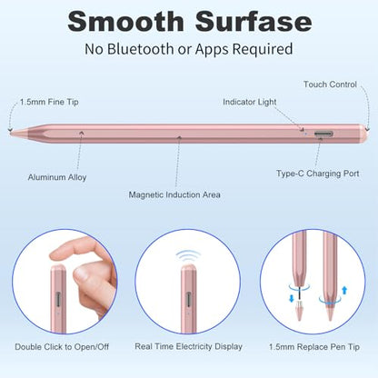 COO Universal Active Stylus Pen for iOS, Android & Samsung Touch Screens | Smart Digital Stylus for Lenovo/Vivo/Mi/HUAWEI Tablets, iPhone/Samsung/Pixel Phones for Drawing, Rose Gold - color: Rose Gold