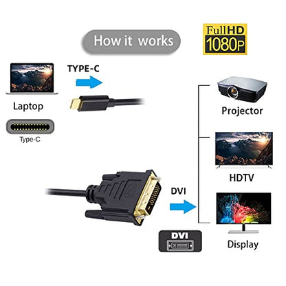 USB 3.1 Type C USB-C Source to DVI 1080P 60hz Displays Male Monitor Cable for Laptop 1.8m - style: USB-C to DVI