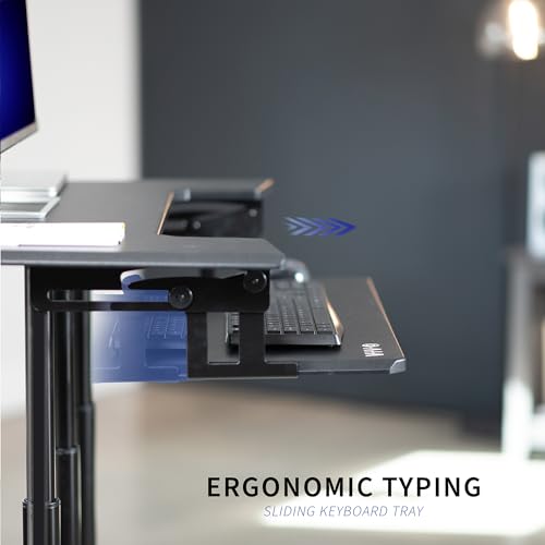 VIVO Mobile Height Adjustable Table, Stand Up Desk Cart with Sliding Keyboard Tray, Computer Workstation, Rolling Presentation Cart, Black, CART-V06A | Height Adjustable, Stand Up Desk, Sliding Keyboard Tray, Computer Workstation, Rolling Presentation Car