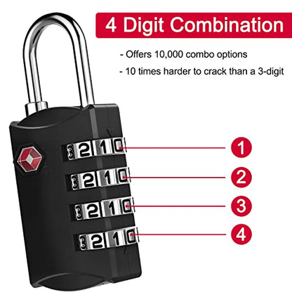 ZHEGE Luggage Lock, TSA Approved Travel Lock, 30In Flexible Cable (Black) | 4 Digit Combination Padlock for Suitcase, Backpack, Cabinet, Drawer - color: Black1-Cable, size: 4 Digit Padlock