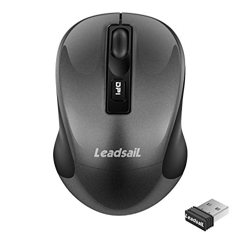 Leadsail Wireless Slim Cordless Mouse, 2.4G USB Mouse for Laptop, Desktop, MacBook - Less Noise, Optical, 4 Buttons - color: Grey