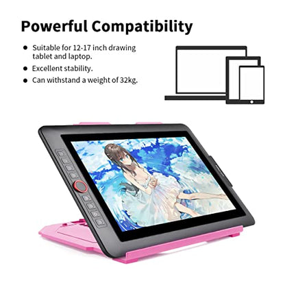 Drawing Tablet Stand, Laptop Foldable Stand for Tablet Display, 9 Levels Adjustable Angles with a Built-in Phone Holder, for 12-17 inch Drawing Tablet, Smartphones - color: Pink